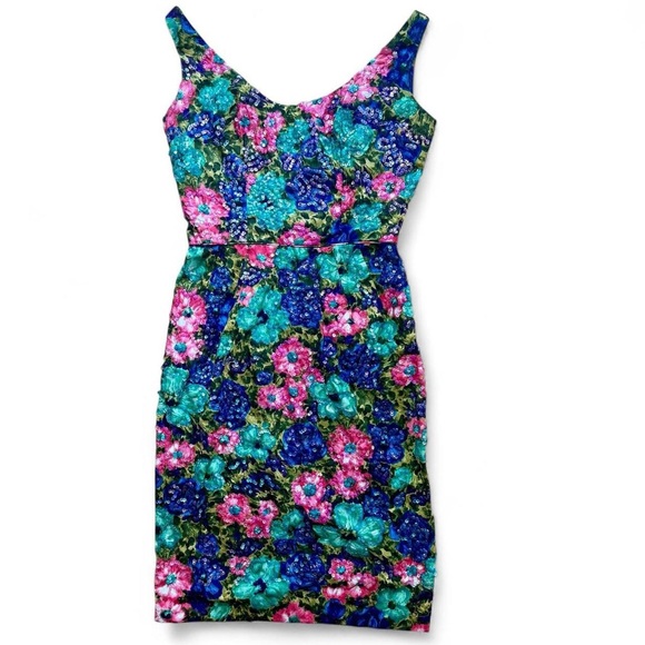 Vintage Floral & Sequin Wiggle Dress 4 - Picture 1 of 5